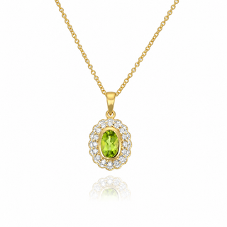 Allum & Sidaway Jewellery 9ct Yellow Gold 0.53cttw Oval Cut Peridot & Diamond Necklace 1405818