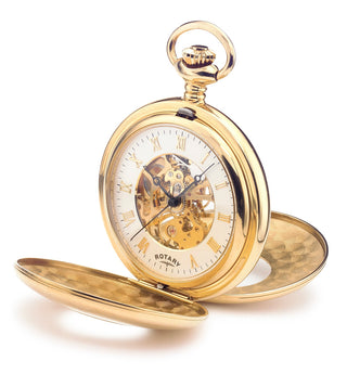 Rotary 47mm Yellow Gold Plated Skeleton Mechanical Pocket Watch