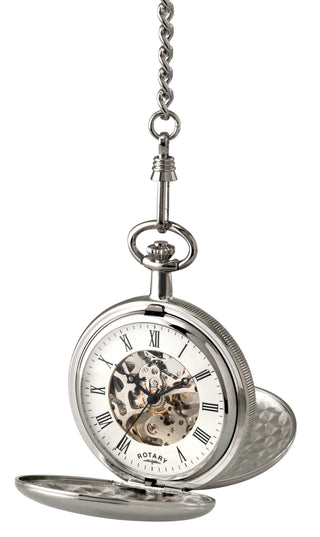 Rotary 45mm Stainless Steel Skeleton Mechanical Pocket Watch