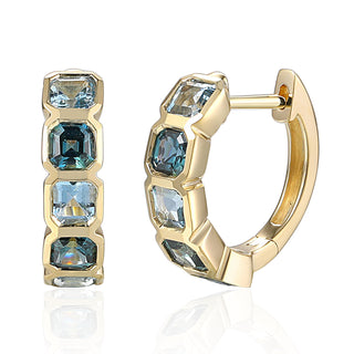 9ct Yellow Gold 1.47ct Aquamarine and Teal Sapphire Hoop Earrings