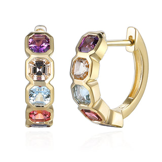 9ct Yellow Gold 1.40ct Multi Coloured Stone Hoops