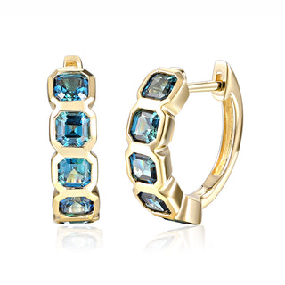 9ct Yellow Gold 1.73ct Sapphire Step Cut Hoop Earrings