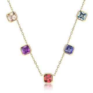 9ct Yellow gold 3.09ct 5 Multi Cut Stone Necklace