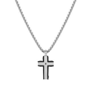 Nomination Stainless Steel Cross with Black Diamond Necklace 