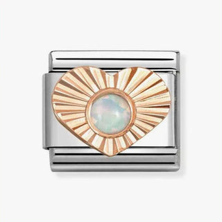  Nomination Stainless Steel and Rose Gold Composable Classic White Opal Heart Link 