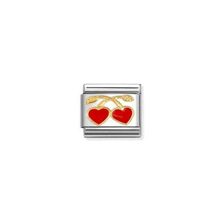 Nomination Stainless Steel and Yellow Gold Composable Classic Heart Cherries Red Link