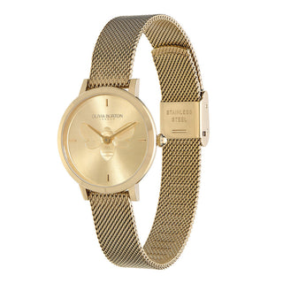 Olivia Burton 28mm Gold Plated Bee Ultra Slim Mesh Quartz Watch 3