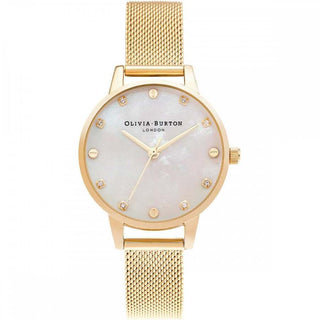 Olivia Burton 30mm Gold Plated Mother Of Pearl Mesh Quartz Watch