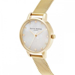 Olivia Burton 30mm Gold Plated Mother Of Pearl Mesh Quartz Watch 2
