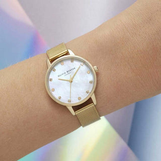 Olivia Burton Watches Olivia Burton 30mm Gold Plated Mother Of Pearl Mesh Quartz Watch 3209034
