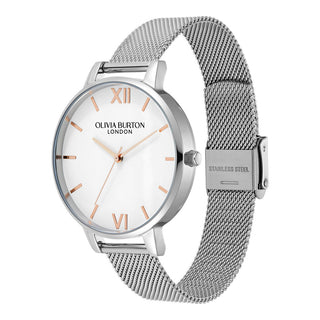 Olivia Burton 38mm Classic White & Silver Mesh Quartz Watch