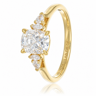 Allum & Sidaway Jewellery 18ct Yellow Gold 1.49cttw Lab Grown Long Cushion Cut Diamond Three Stone Ring 6023142