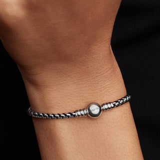 Pandora Silver Black Cord Box Chain Bracelet