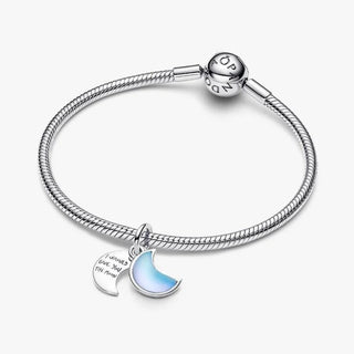 Pandora Silver Crescent Moon Double Dangle Charm on b/let