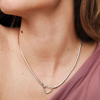 Pandora Silver Heart Closure Snake Chain Necklace