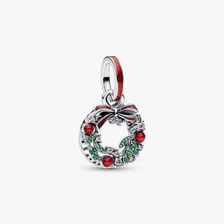 Pandora Silver Holiday Wreath Double Dangle Charm