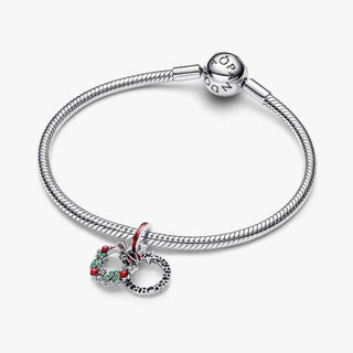 Pandora Silver Holiday Wreath Double Dangle Charm on b/let