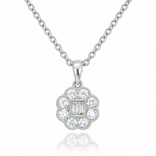 Platinum 0.42ct Diamond Flower Cluster Necklace