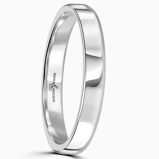 Platinum 3mm Lighter Softened Flat Court Ring side view 
