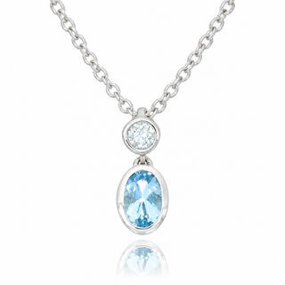 Allum & Sidaway Jewellery 18ct White Gold 0.51cttw Oval Aquamarine & Diamond Rubover Necklace 1415049