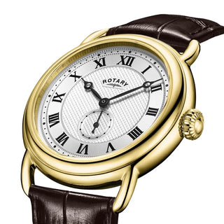 Rotary Watches Rotary 38mm Heritage Sherlock Silver Quartz Watch with a Brown Leather Strap 3412011