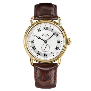 Rotary Watches Rotary 38mm Heritage Sherlock Silver Quartz Watch with a Brown Leather Strap 3412011