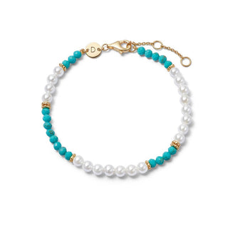 Daisy London yellow gold plated turquoise and pearl bracelet