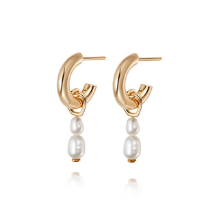 Daisy London yellow gold plated baroque pearl hoop earrings
