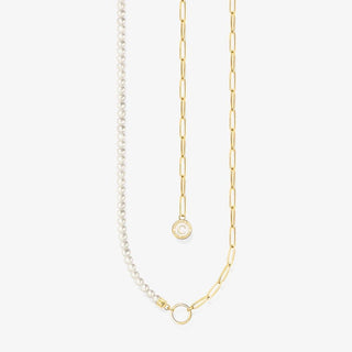 Thomas Sabo Yellow Gold Plated Paperclip & Pearl Necklace