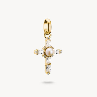 Thomas Sabo Yellow Gold Plated Pearl & Cubic Zirconia Cross Charm 