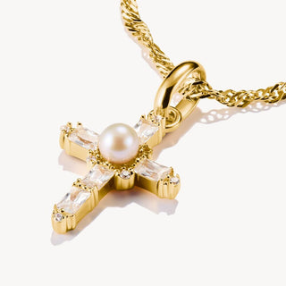 Thomas Sabo Yellow Gold Plated Pearl & Cubic Zirconia Cross Charm 