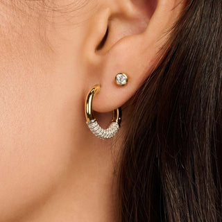Ti Sento Jewellery Ti Sento Gold Plated Modern Pavé Cubic Zirconia Hoop Earrings 1932443