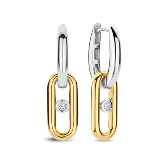 Ti Sento Jewellery Ti Sento Gold Plated Two Tone Open Link Cubic Zirconia Hoop Earrings 1932449