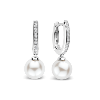 Ti Sento Jewellery Ti Sento Sterling Silver Pearl & Cubic Zirconia Hoop Earrings 1932447