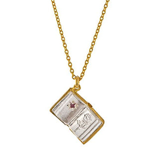 Alex Monroe Silver And Yellow Gold Plate Tale As Old As Time Book Necklace With Ruby