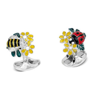 Deakin & Francis Silver Ladybird, Bee & Flower Cufflinks