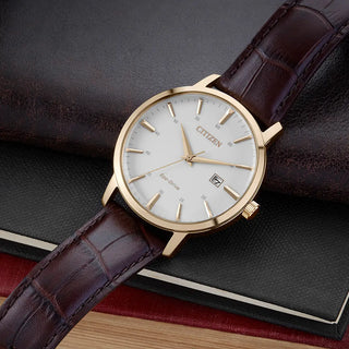 Citizen Watches Citizen 40mm Gold Toned Eco-Drive Watch with a Brown Leather Strap 4189051