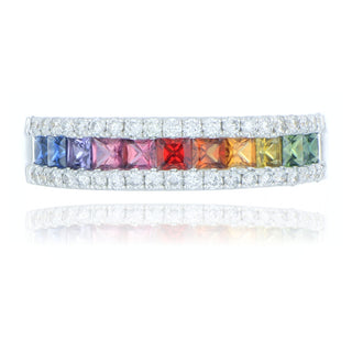 18ct White Gold 0.88ct Rainbow Sapphire And Diamond Half Eternity Ring