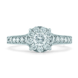 18ct White Gold Diamond Pave Cluster Ring With Diamond Set Shoulders