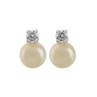 9ct White Gold 0.20ct Diamond And Pearl Stud Earrings