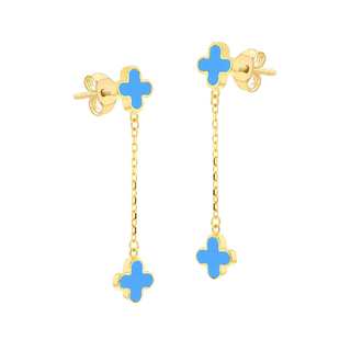 Fine Jewellery Jewellery 9ct Yellow Gold Turquoise Clover Drop Earrings 1202299