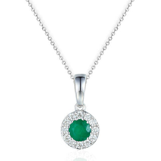 A&S Birthstone Collection 9ct White Gold Emerald And Diamond May Birthstone Necklace