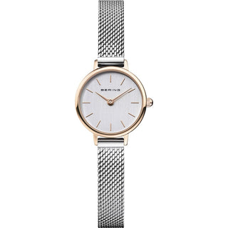 Bering Ladies Rose Gold Plated Quartz Watch With A Mesh Bracelet