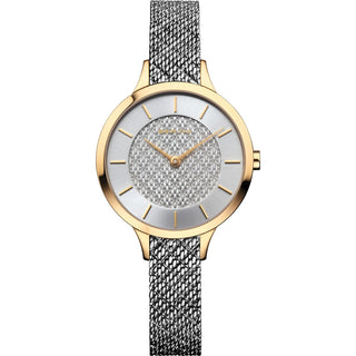 Bering Yellow Gold Plated And Stainless Steel Patterned Mesh Quartz Watch