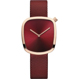 Bering Unisex Rose Gold Plated Small Red Mesh Quartz Watch