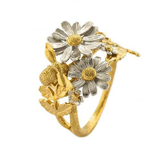 Alex Monroe Silver & Yellow Gold Plate Posy Bloom Bee Ring