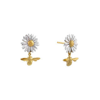 Alex Monroe Silver and Yellow Gold Plated Daisy and Bee Drop Earrings