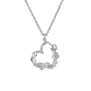 Alex Monroe Silver Floral Heart and Bee Necklace