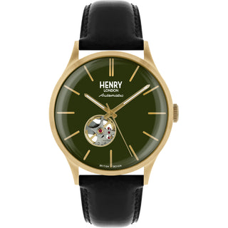 Henry London Gents Automatic Watch With A Black Leather Strap