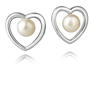 Jersey Pearl Silver Heart Pearl Stud Earrings
